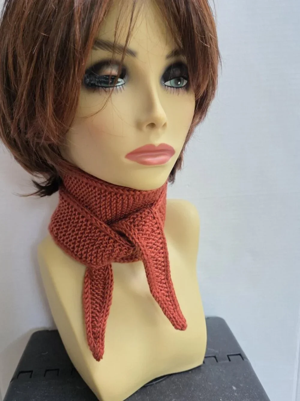 Sophie Scarf Classic Design Small Double Wrap Handmade Knitted Acrylic Rust